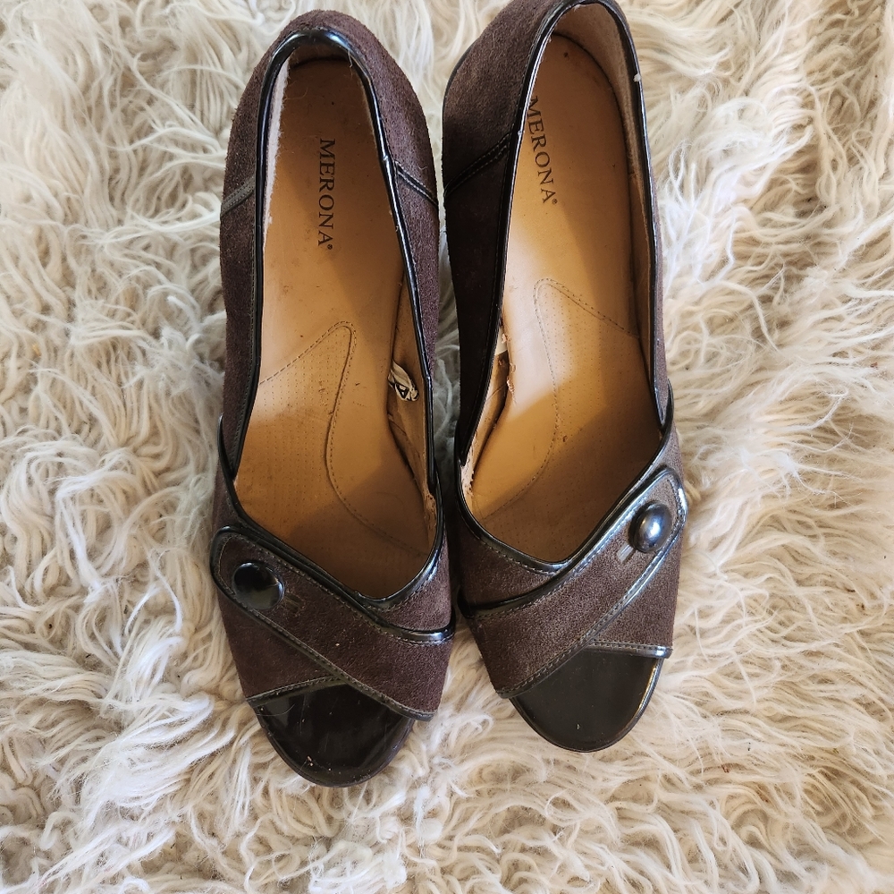 Brown Suede Open-Toed Pumps Merona Size 11